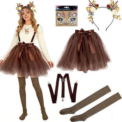 Dames Herten Kostuum met Elastische Hoofdband, Gegraveerde Tatoeage en Tutu voor Kerst, Halloween en Carnaval