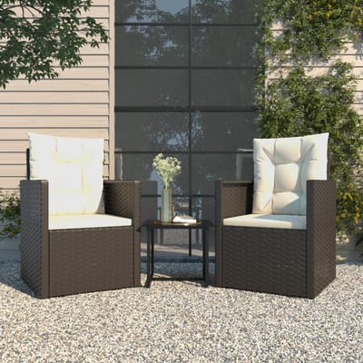 vidaXL - 3-delige - Loungeset - met - kussens - poly - rattan - zwart