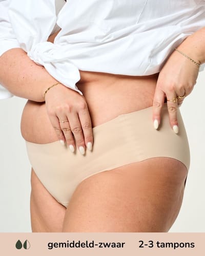 Moodies menstruatie ondergoed - hiphugger lasercut - gemiddeld-zwaar kruisje - maat XL - Beige