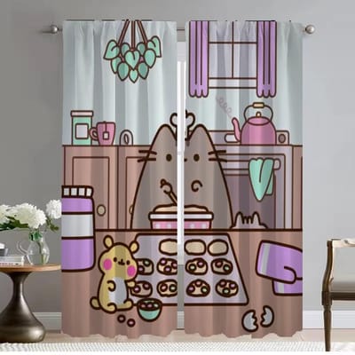 Verduisterend Gordijn voor Kamer 2 Panel Kawaii Dikke Kat Keukengordijnen Tule voor Slaapkamer Afscheiding Shades Huis Interieur Gordijnen W50xH70cmx2pcs-CL