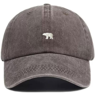 Gewassen Katoenen Baseballpet Vintage Verstelbaar Verweerd Unisex Truckerpet Voor Mannen Vrouwen Cadeau Personaliseren IJsbeer Borduurwerk gray