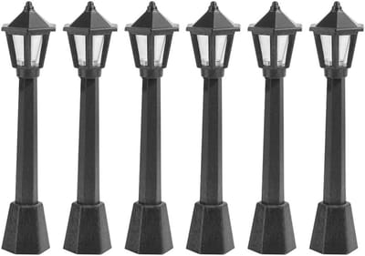 Healifty 6 stks mini miniatuur straatlantaarn model zonne-lamp spoorweg trein lamp post lichten pad lantaarn paal voor poppenhuis fee tuin accessoires zwart