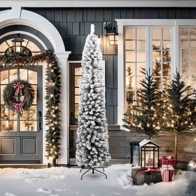 vidaXL - Kunstkerstboom - met - sneeuw - smal - 210 - cm - PVC - groen