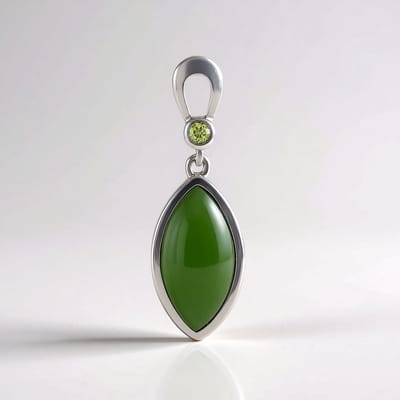 Cavill - Zilveren Hanger - 925 Sterling Zilver Geplatineerd - 4,639 ct Marquise Canadese Jade & 0,053 ct Peridot - Elegant Groen Dames Sieraad