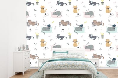 Behang - Fotobehang Katten - Huisdieren - Patronen - Breedte 360 cm x hoogte 260 cm
