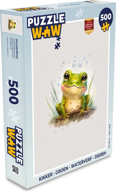 Puzzel Kikker - Groen - Waterverf - Dieren - Jongen - Meisje - Legpuzzel - Puzzel 500 stukjes