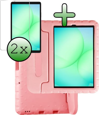 Hoesje Geschikt voor Samsung Galaxy Tab A11 - Met 2x Screenprotector - Kinderhoes Shockproof Bumper - Kidsproof Case - Tablet Hoes - Kinder Hoes Cover - Zalm