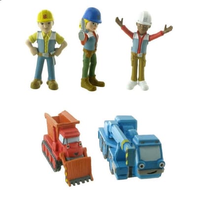 Speelset Bob de Bouwer met oa Bob, Wendy & Leo - 7 cm (Let op: Wielen bewegen niet)