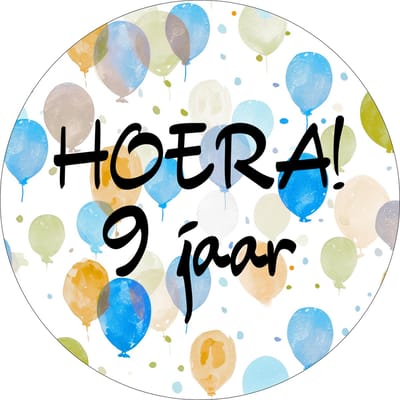 24x Hoera 9 Jaar Sluitsticker - Traktatie Stickers - Ballonnen Verjaardag Stickers - Ø 32mm