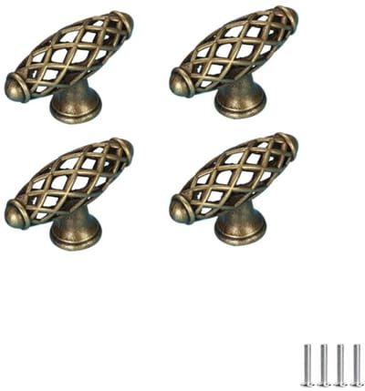 JHUBERS- Deurgrepen Vintage Vogelkooi - 4 Stuks - Antieke Handgrepen - Metalen Kastknoppen - Elegante Afwerking - Geschikt voor Meubels - Meubelgrepen