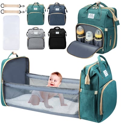 Dutchers® 3-in-1 Luiertas Rugzak – Met Verschoonmat & Kinderbed Functie – Waterdicht – Grote Capaciteit – Baby Verzorgingstas – Groen
