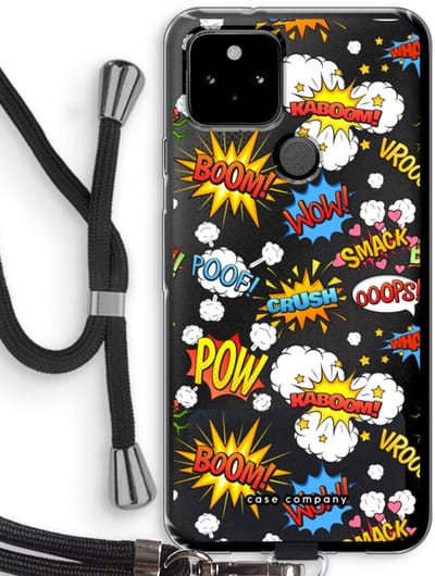 Case Company® - Hoesje met koord geschikt voor Google Pixel 5 hoesje met Koord - Pow Smack - Telefoonhoesje met Zwart Koord - Bescherming aan alle Kanten en Over de Schermrand