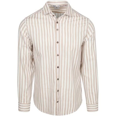 Overhemd Lange Mouw R2 Amsterdam R2 Overhemd Linnen Blend Strepen Beige