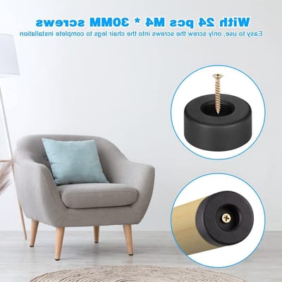 Ronde meubelpootbeschermers 24 stuks, zwarte plastic voetbeschermers met schroeven, Ø45 x 20 mm voor stoelen, tafels en kasten