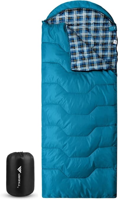 Slaapzak voor 3-4 seizoenen, -5°C flanel en 20°C polyester, waterdicht en warm, ideaal voor kamperen en koude weersomstandigheden.