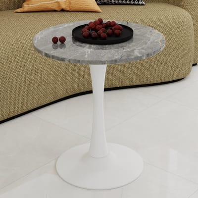 MODENUIT Ronde Bijzettafel - Voor Woonkamer En Eethoek - Kunstmarmer - Antiekwit En Grijs - Diameter 70 Cm