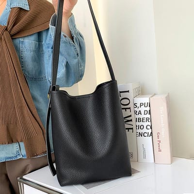 Nouveau Sac pour Femme en Cuir Véritable Haut de Gamme Grande Capacité Sac Seau Sac à Bandoulière Sac Fourre-Tout Simple pour Femme gray