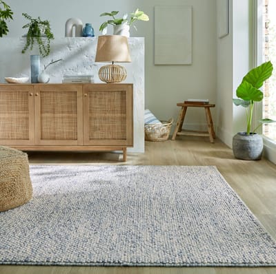 Flycarpets Minerals Uni vloerkleed - Laagpolig - Wol - Bolletjes Modern - Blauw 160 x 230 cm