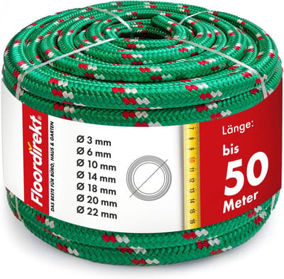 FLOORDIREKT Polypropyleen Touw K2 - Scheurvast, UV-bestendig & Drijvend Touw - Dikte: 18 mm - Lengte: 100 m - Groen-Rood - voor Algemeen Gebruik - voor Tuin, Camping, Boot & Landbouw - Verkrijgbaar in Vele Kleuren, Diktes & Lengtes
