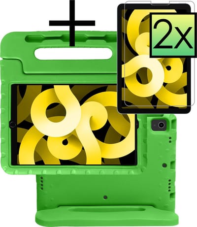 Hoes - Geschikt voor Apple iPad Air 5 (2022) - 10.9 inch - 5e Generatie - M1 - Met 2x Screenprotector - Kinderhoes Shockproof Bumper - Kidsproof Case - Tablet Hoesje - Kinder Cover - Groen