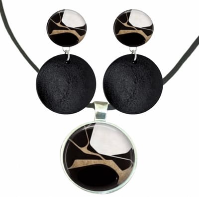 Set Sharon clip oorbellen hout en ketting - Charme Bijoux