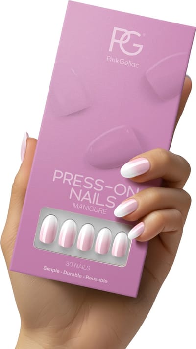 Pink Gellac Press On Nails - 2002 Babyboom Bliss - Round Medium Plaknagels - 30 Press On Nagels Met Lijm, 30 Plakstickers, Cleaner Wipe, Nagelvijl, Woodstick en Size Matcher - Snel Aan Te Brengen Plak Nagels - Voor 7-14 Dagen Mooie Nagels
