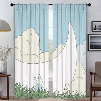Konijn en Gras Tule voor Slaapkamergordijnen voor Woonkamer Gordijn Verdeling Huis Interieurgordijnen 2 Stuks Shades Keuken W50xH70cmx2pcs-CL