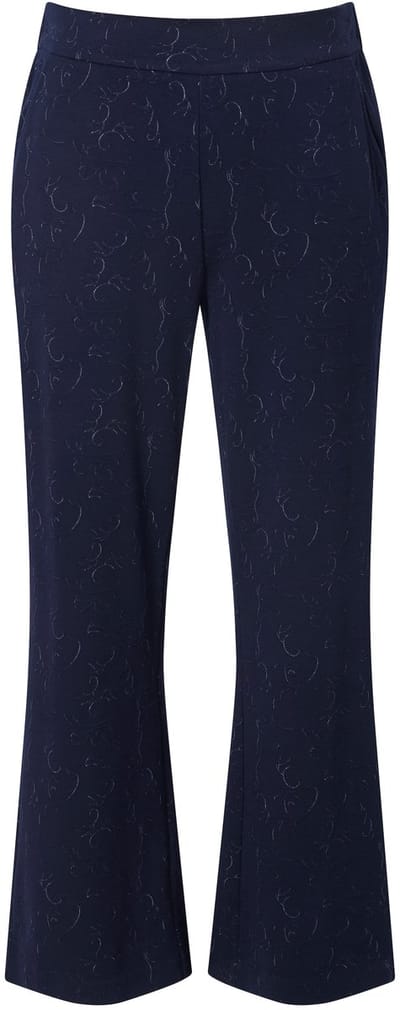 Ulla Popken - Dames - Jersey broek wijde rechte pijp jacquard - Donkermarine - Maat 42+
