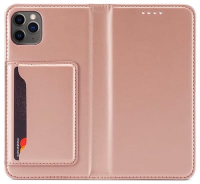 geschikt voor iPhone 12 Mini Wallet Hoesje met Magneetsluiting - Telefoonhoesje met vakjes voor pasjes - Ingebouwde Standaard - Magnetic Fashion Wallet Case geschikt voor iPhone 12 Mini Rosé gold