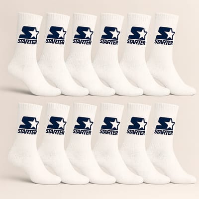 Starter Unisex Crew Socks 12 paar Classic – Wit/Blauw Logo (Maat 39/42)