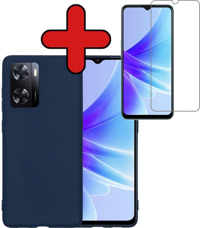 Hoesje - Met Screenprotector - Geschikt voor OPPO A57 - Sterk & Shockproof - Telefoon Hoes - Back Cover - Siliconen Case - Telefoonhoes - Donkerblauw