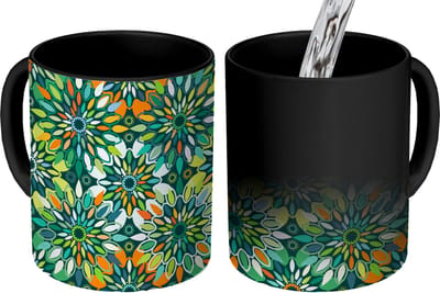 Magische Mok - Foto op Warmte Mokken - Koffiemok - Patroon - Mandala - Groen - Magic Mok - Beker - 350 ML - Theemok