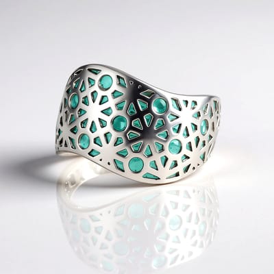 Cavill - Moderne Zilveren Ring - 925 Sterling Zilver - Turkoois Sieraden - Opengewerkt Geometrisch Design - Brede Ring - Artistiek & Comfortabel