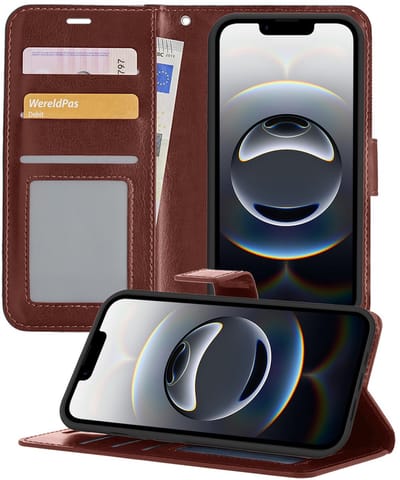 Hoesje - Geschikt voor Apple iPhone 16e / 17e - Luxe Bookcase - Walletcase Hoes - Portemonnee - Cover - Telefoonhoes - Bruin