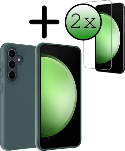 Hoesje Met 2x Screenprotector - Geschikt voor Samsung Galaxy S23 FE - Sterk & Shockproof - Back Cover - Siliconen Case - Telefoon Hoes - Donkergroen