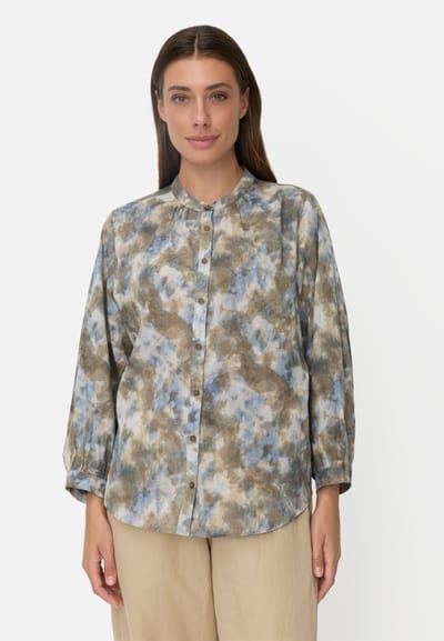 camel active Katoenen blouse met raglanmouwen - Maat womenswear-XS - Blauw-Beige