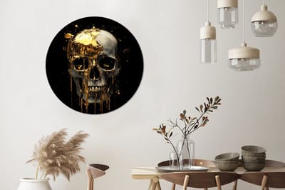 WallCircle - Wandcirkel - Muurcirkel - Goud - Abstract - Schedel - Kunst - Aluminium - Dibond - 90x90 cm - Binnen en Buiten