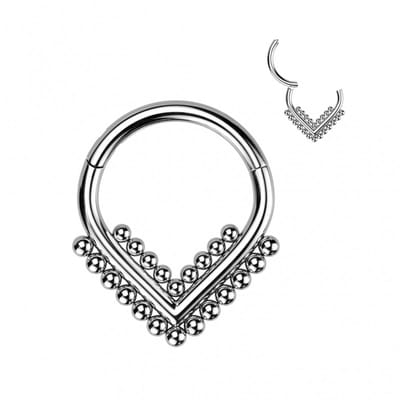 Piercing titanium v-shape double ball lines clicker 1.2x10 - zilver - LMPiercings