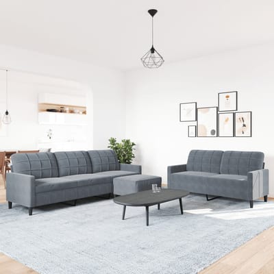 vidaXL - 3-delige - Loungeset - met - kussens - fluweel - donkergrijs