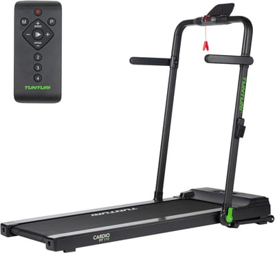 Tunturi Cardio Fit T10 Loopband - Wandelband inklapbaar - Ultra platte walking pad met bluetooth - Hardloopband met 7 trainingsprogramma's - 1.0 to 12 km/u - EU veiligheid gecertificeerd - Incl Gratis app