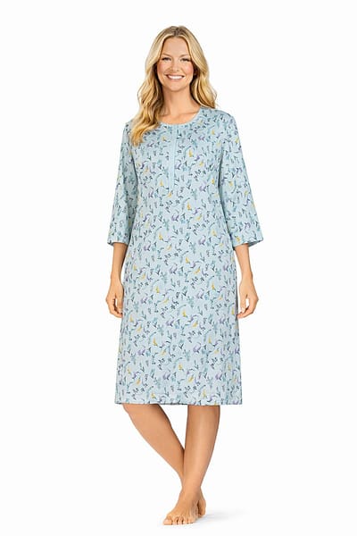 Comtessa - Klassiek dames nachthemd - Bloemen - Blauw - 3/4 mouw - Maat 38