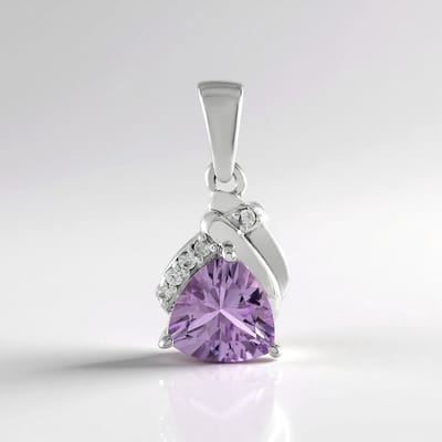 Cavill - Zilveren hanger - 925 Sterling zilver platina geplateerd - 0,83 ct triljant lavendel amethist - 0,06 ct zirkonen - luxe filigrain design