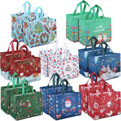 Kersttassen met handgrepen - niet-geweven kersttraktatiezakken - geschenkverpakking voor kerstfeestbenodigdheden - 325x25x.
