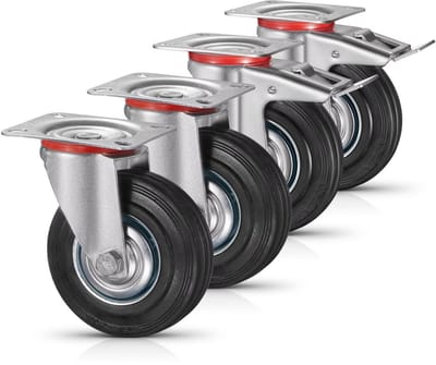 Zwenkwielen met rem - Set van 4 - 160 mm - Set van 4 - Transportrollen - Zware wielen - 150KG Draagvermogen