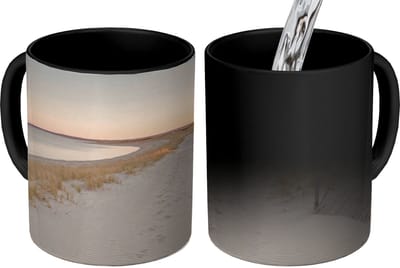 Magische Mok - Foto op Warmte Mokken - Koffiemok - Kustlijn - Horizon - Hek - Magic Mok - Beker - 350 ML - Theemok