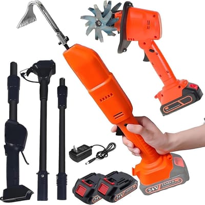Elektrische Tuinfrees - Snoerloze Frees - Onkruid Verwijderen - Dubbele Accu Inbegrepen - 10 cm Werkbreedte - Oranje