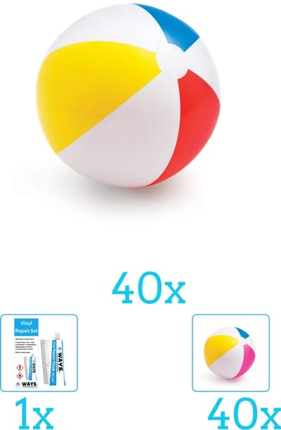 Intex Opblaasbare Strandbal Glossy - Medium - 51 cm - 59020NP - Diameter 51 cm inclusief Strandbal (40 stuks) en Reparatiesetje
