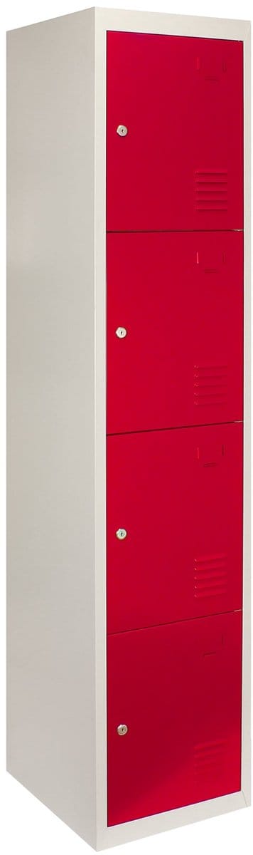 Kleedkamerlocker 4-deurs - gecoat staal - rode deuren - incl. camlocks