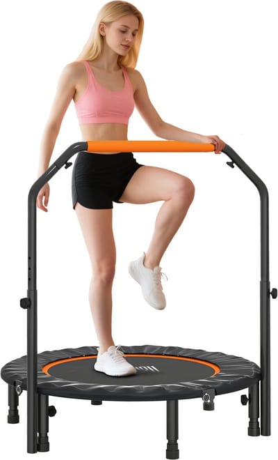 HOMCOM-Stahl, Kunststoff-Schwarz+Orange-Ø102 x 99-123H cm-Fitness-Trampolin