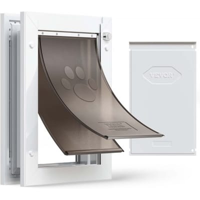 VEVOR Hondenluik (Medium) Met Dubbele Magnetische Kleppen en Metalen Frame, Weerbestendig Kattenluik voor Binnen- en Buitendeuren, Kattenluik, Hondenluik, Huisdierluik, Wit, 20,96 X 31,12 Cm (Breedte X Hoogte)